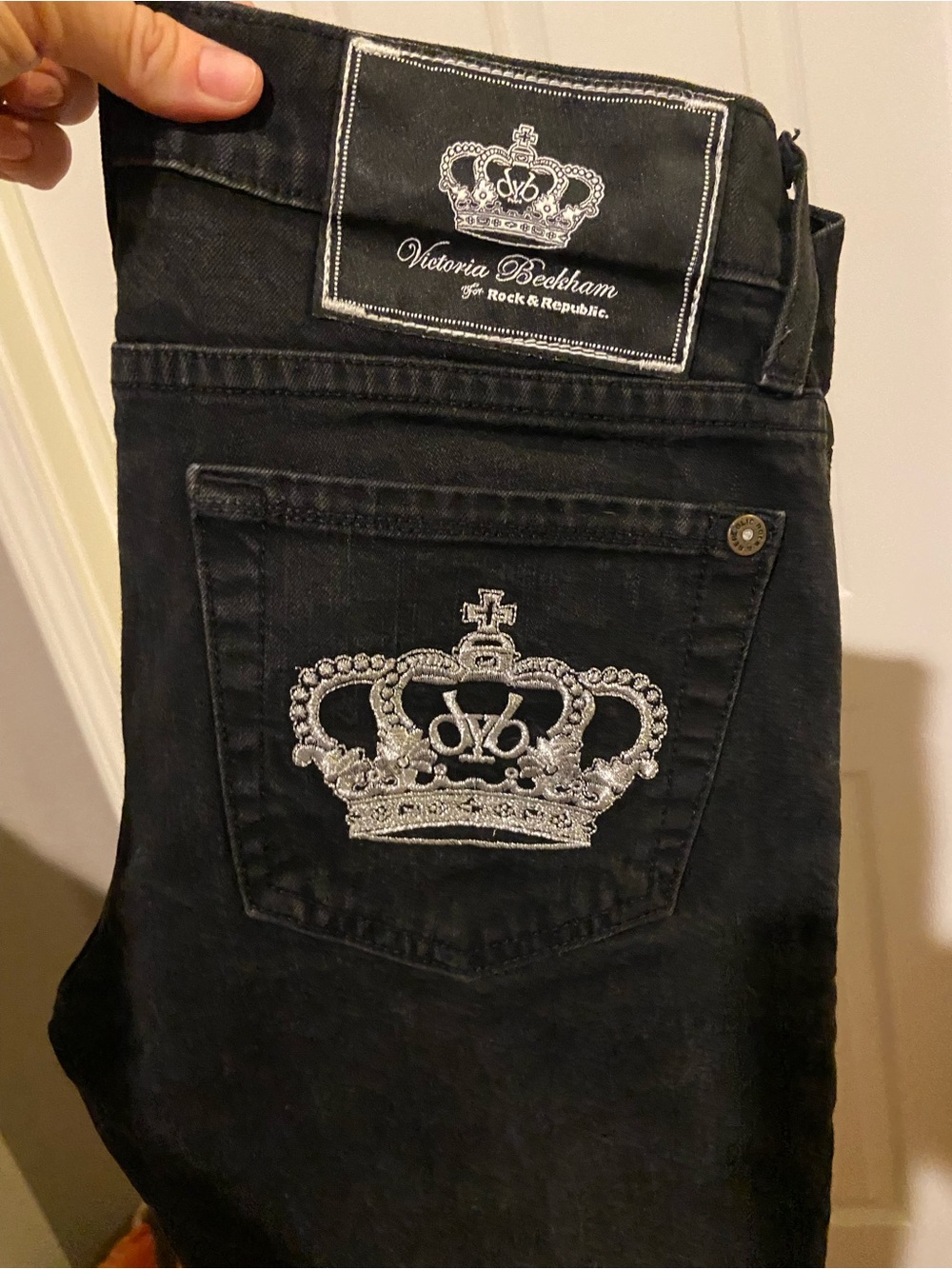 Vintage Victoria Beckham Women’s Black Crown-Embroidered Jeans